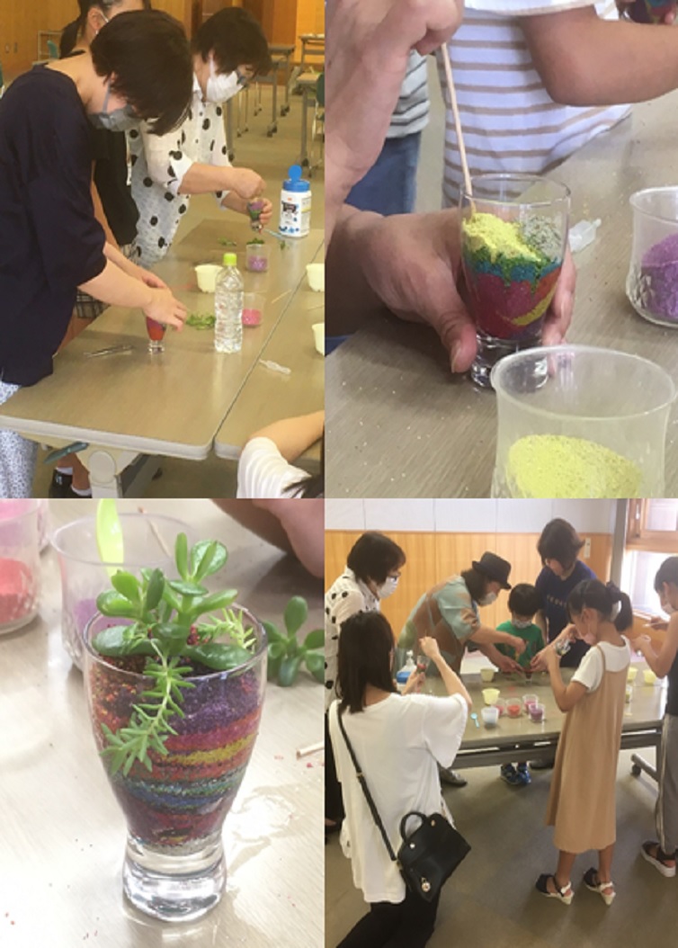 「レインボーサンドで多肉植物を植えよう」の写真