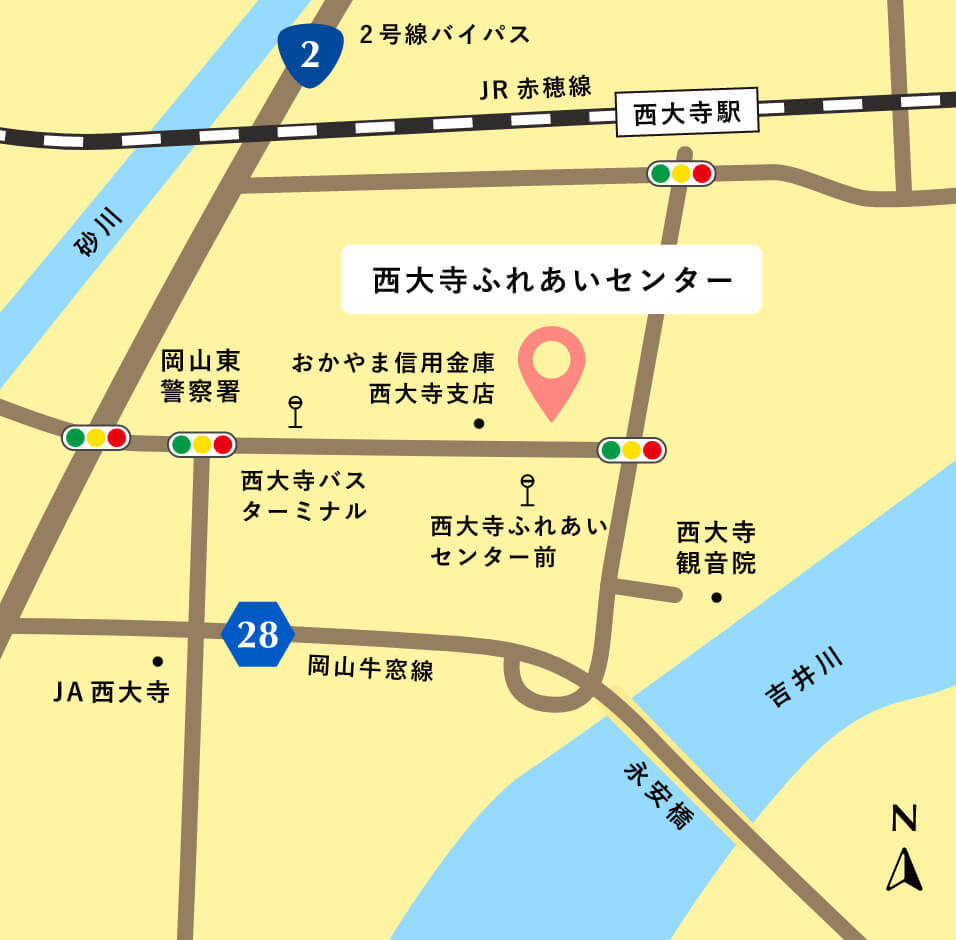 西大寺ふれあいセンターの周辺地図